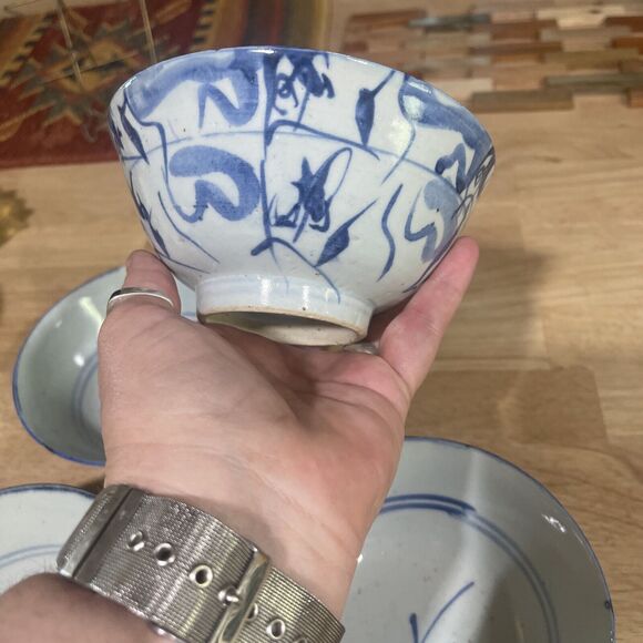 "Jing De Gu Yao" Set Of 4 Antique Chinese Blue and White Porcelain Bowls Marked - Picture 9 of 11
